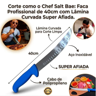 Faca Churrasco Profissional de 40cm com Lâmina Curvada Salt Bae Chef