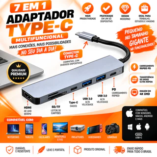 Adaptador Multifuncional Tipo-C 7 Em 1 Celular e Notebook Hub3.0