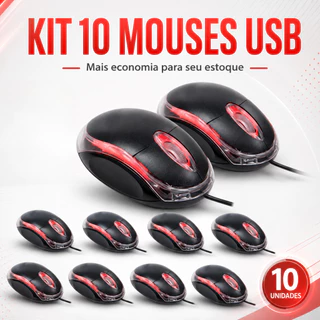 Kit 10un Mouse Usb Com Led 1000dpi Mini Ms-9 Exbom Preto