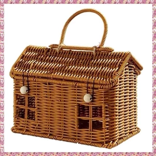 [Vcpr] Cesta Em Formato De Casa De Vime Com Tampa E Alça Dobrável Para Piqueniques , Páscoa , Organização , Armazenament em Oferta na Shopee