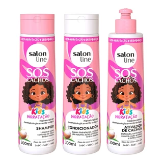 Kit Shampoo + Condicionador + Ativador de Cachos SOS Cachos Kids Hidratação Salon Line em Oferta na Shopee