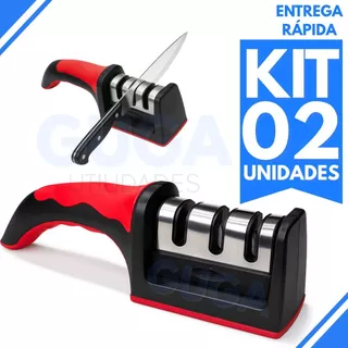 Kit 2 Afiadores de Facas Profissional 3 em 1 – Design Ergonômico, Base Antiderrapante, Aço Inox e Alta Precisão no Corte em Oferta na Shopee