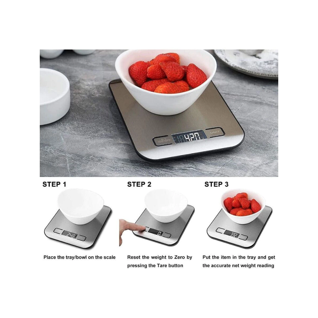 Balança de Cozinha Digital 10kg em Inox Alta Precisão 1g Dieta Fit com Tara LCD Pilhas Inclusas Envio Imediato - Imagem 4