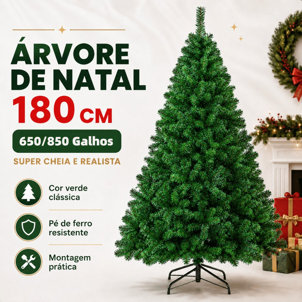 Árvore de Natal 1,80 Metros 650/850 Galhos Pinheiro Verde Cheia Luxo ...