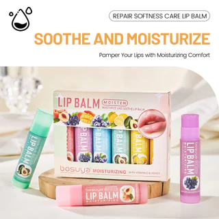 Bosuya Lip Balms Collection 6 Unidades Kit De Cuidados Labiais Com Sabores De Frutas E Manteiga De Karité Para
