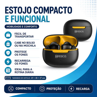 Fone de Ouvido Bluetooth Hrebos EB-400 PureSound – Liberdade Sem Fio com Estilo e Praticidade