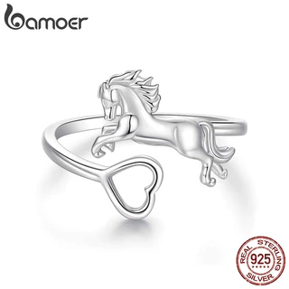 Bamoer Original 925 Prata Esterlina Anel Ajustável Formato De Coração Cavalo Design Joias Presente Feminino em Oferta na Shopee