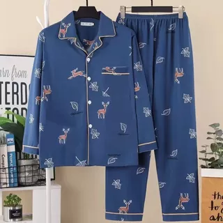Pijamas masculinos outono inverno fino manga comprida algodão meia-idade jovens pode usar Cardigan exterior Homewear ter em Oferta na Shopee