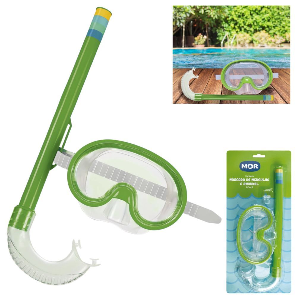Conjunto Máscara de Mergulho e Snorkel Infantil Verde