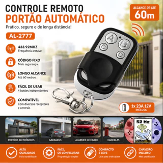 Controle Remoto Universal 433MHz 4 Botões Para Portão Garagem