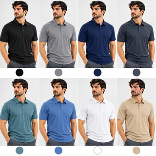 Camisa Polo Poliamida Toque Gelado Premium Camiseta Masculina com Gola e Botao Tecido Gelado Elastico Sem Costura
