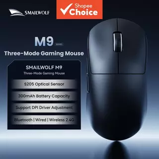 Rato de Jogos SMAILWOLF M9 Tri-Modo RGB com Sensor S205, 800–12.000 DPI, 2.4G/Bluetooth/Com Fio, 1.000 Hz, 300 mAh,
