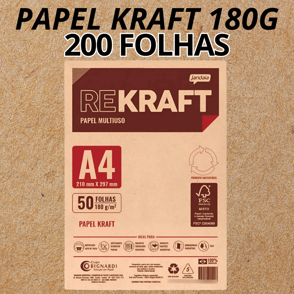 Papel Kraft Multiuso A4 180g Com 50/100/150/200 Folhas Para Impressão ...