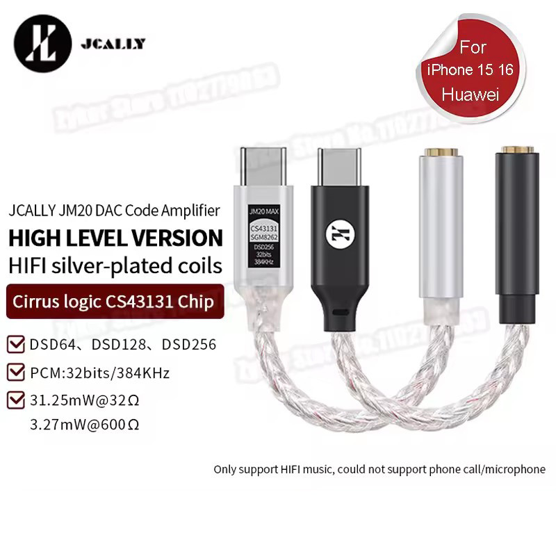 JCALLY JM20 Max CS43131 Tipo C Para 3.5 Mm HiFi DAC JM20 Decodificação De Áudio Digital USB Adaptador AMP De Fone De Ouv