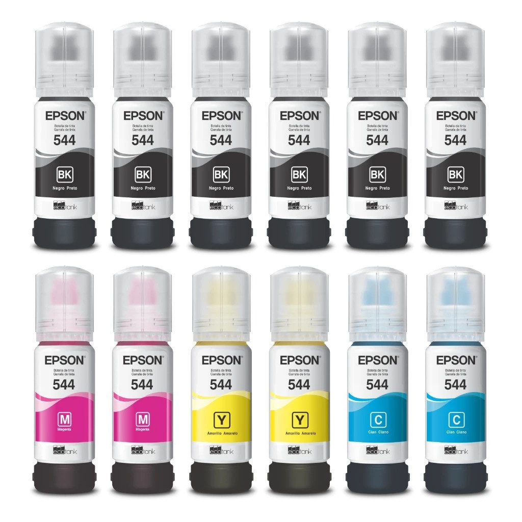 Kit 12 Tintas T544 L3210 L3250 L3150 L3110 L5190 L1110 L3160 BCYM 100% ...