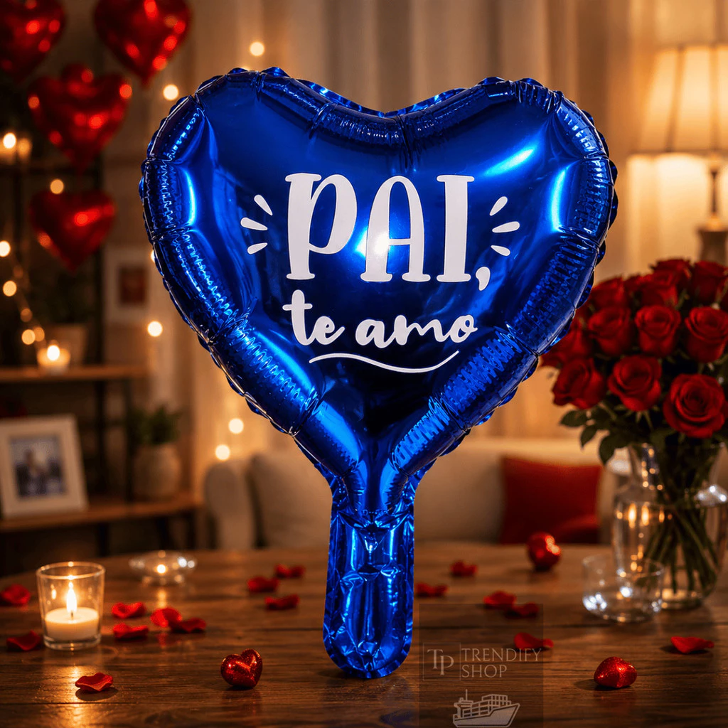 KIT Balões Metalizados Coração Azul 25cm Dia dos Pais Pai Te Amo Meu Herói Decoração Festa - Imagem 2