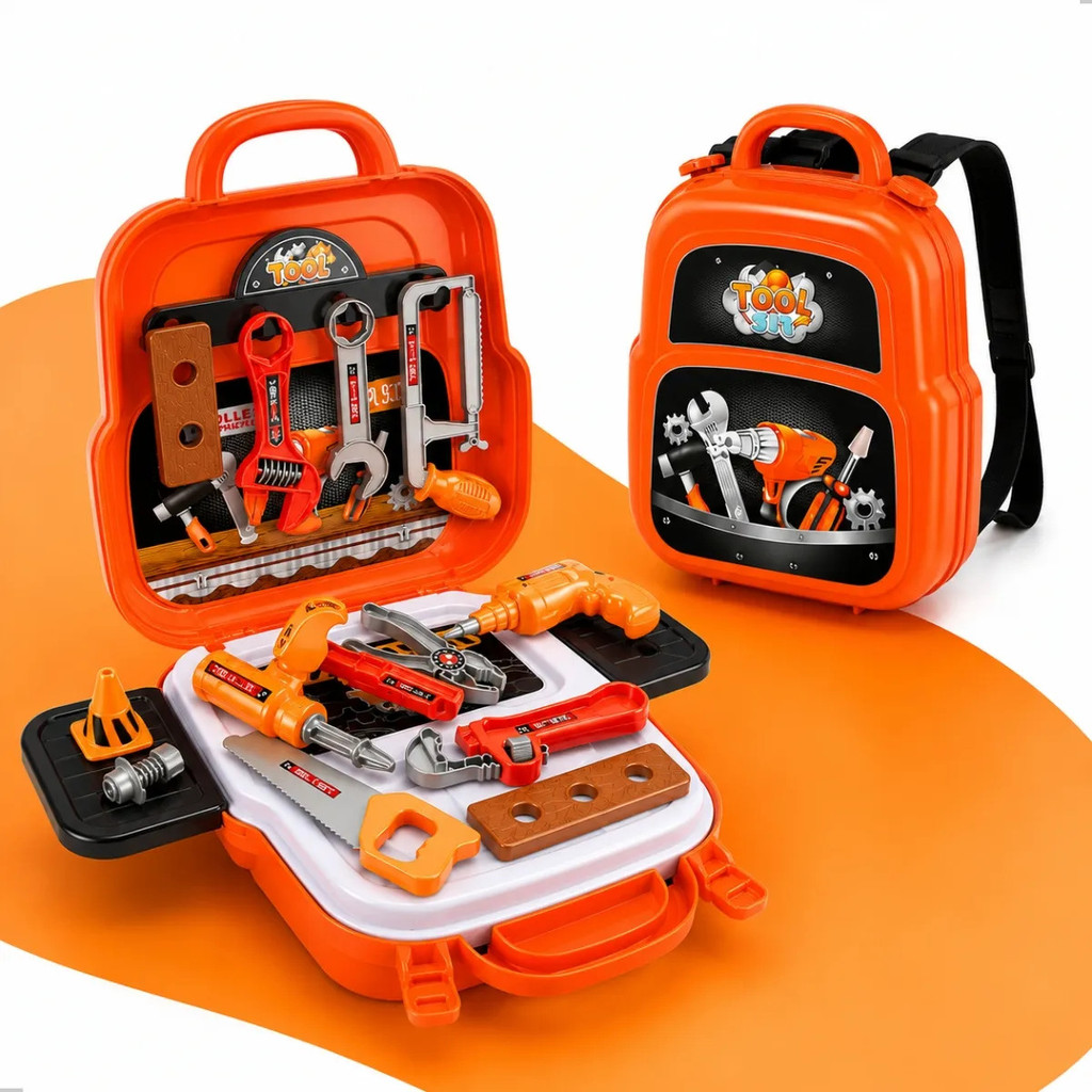 Kit Maleta de Ferramentas Infantil 22 Peças 3 em 1 Vira Mochila Oficina