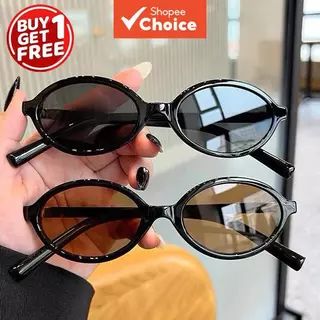 Óculos De Sol Feminino Uv400 Retrô Preto Marrom Com Armação Oval 2 Pares