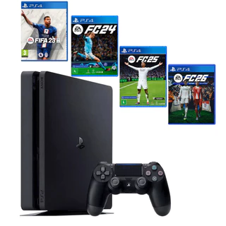 PlayStation 4 PS4 Slim 500GB / 1000 GB com 1 ou 2 Manetes + Ea Fc Fifa 26 + God Raganarok + Gta 5 + lançamentos