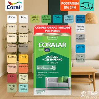 Tinta Coralar Acrílica Econômica Fosca Parede Coral 18 Litros Anti Mofo Interno Cores