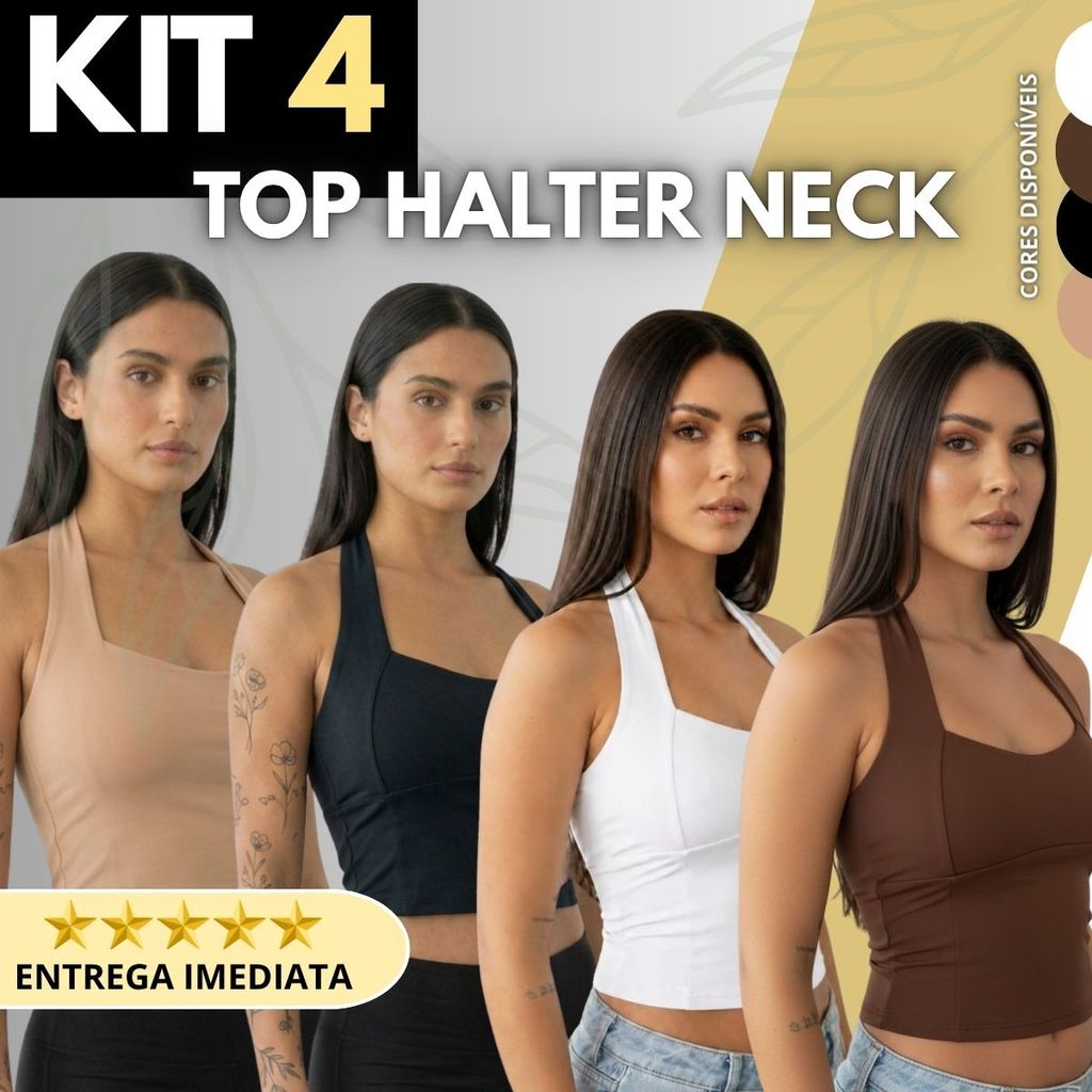Kit 4 Regata Top Halter Blusinha Halter Neck Moda Gringa Frente Única Costas Nuas Cropped