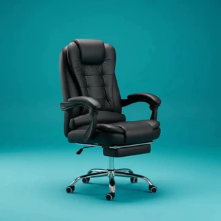 Cadeira Ergonômica Presidente com Apoio Lombar e Pés Preta