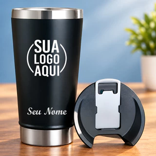 kit 2 copo térmico personalizado nome, logo, time tampa abridor de garrafa copo inox