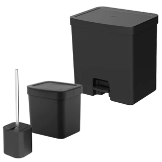 Lixeiras para Banheiro e Cozinha e Escova Sanitária Preta 20L e 2,5L 3 Peças  - Ou em Oferta na Shopee