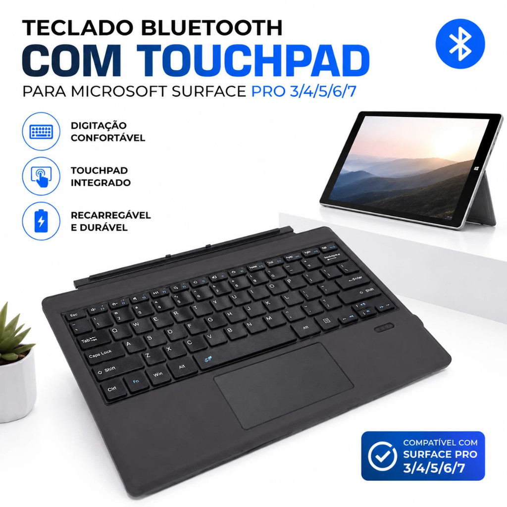 Teclado Bluetooth Com Touchpad Para Microsoft Surface Pro 3 4 5 6 E 7 ...