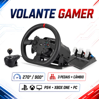 Simulador de Corrida V995 Force Feedback 270°/900° com Volante Câmbio Manual e 3 Pedais PS4 Xbox One PC