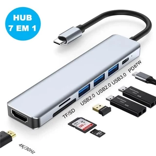 Hub USB-C 7 em 1 HDMI 4K USB 3.0 USB 2.0 SD TF Leitor de Cartão Adaptador para Notebook PC Macbook