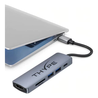 Hub Usb Tipo C Thype 6 Em 1 C/ Hdmi Compatível Macbook Linux Windows Ios Macos Cinza-escuro