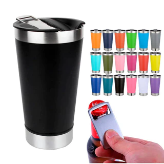 Copo Térmico Inox 473ml A Vácuo Com Tampa E Abridor Para Bebidas Geladas Quentes Cerveja Chopp E Café