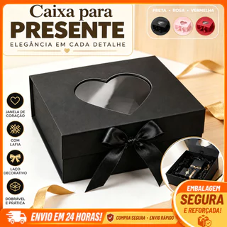 Caixa de Presente Premium com Visor Transparente, Laço e Palha Decorativa 20x18x8cm para Presente e Lembrancinha