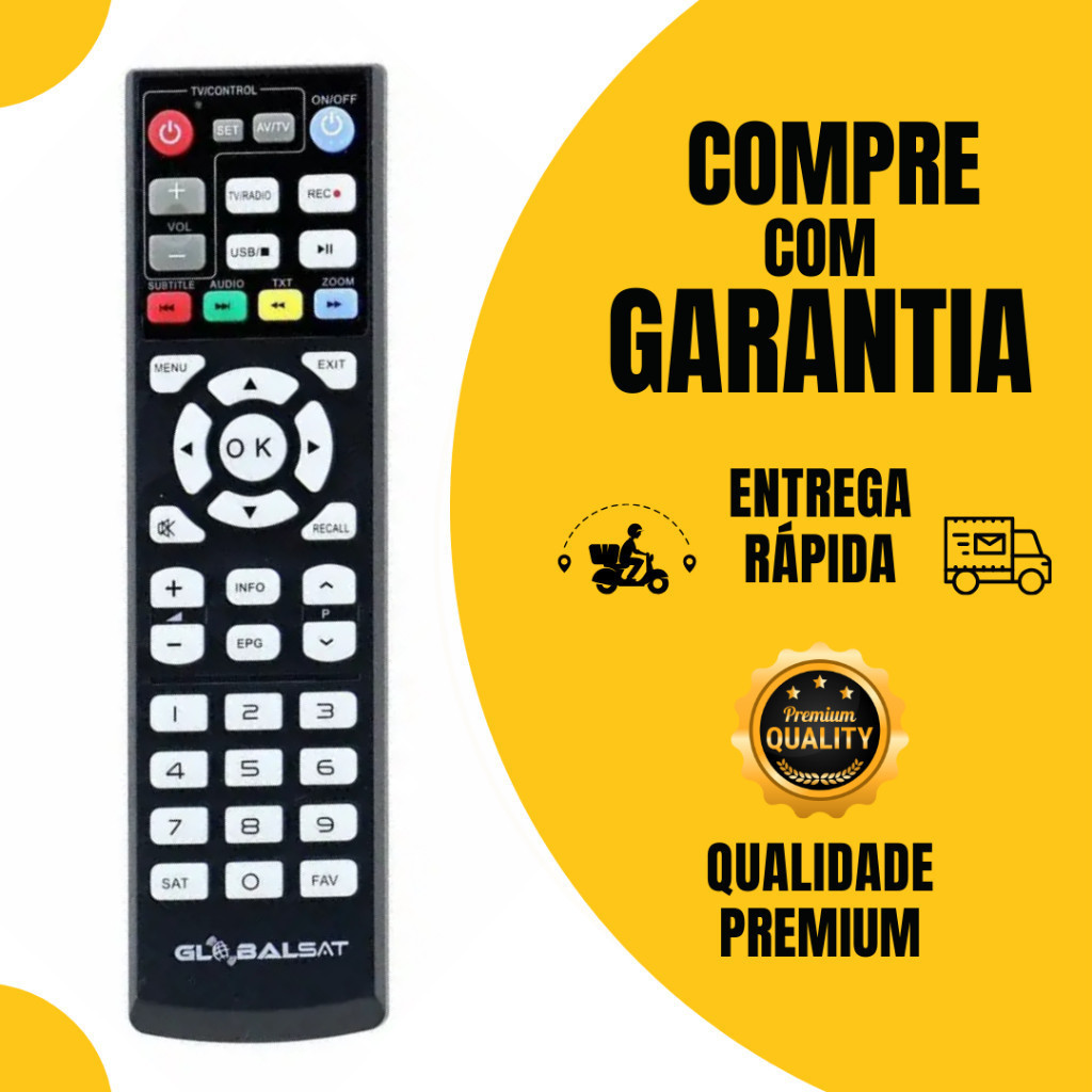 Controle Remoto Compativel GLOBAL | SAT GS 120 Pro GS 130 GS 240 Pró Max GS 260 HDTV TVs + Pilhas