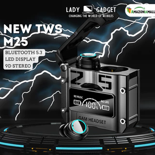 Sem fio Bluetooth 5.3 TWS M25 novo fone de ouvido à prova dwaterproof água 9D estéreo esportes fones LED Microphoe