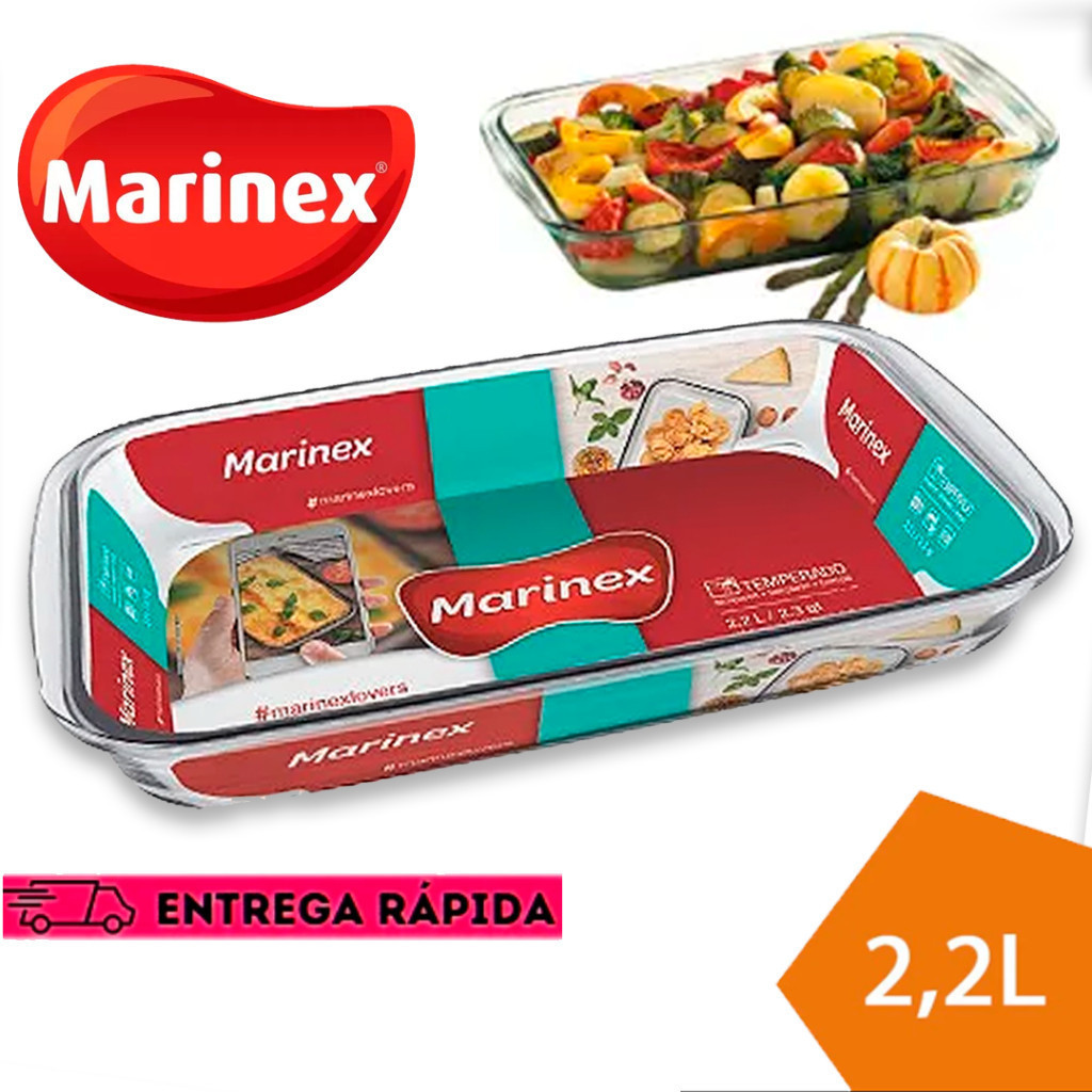Assadeira Media Retangular Lasanheira Sobremesas 2,2L Vidro Temperado Marinex