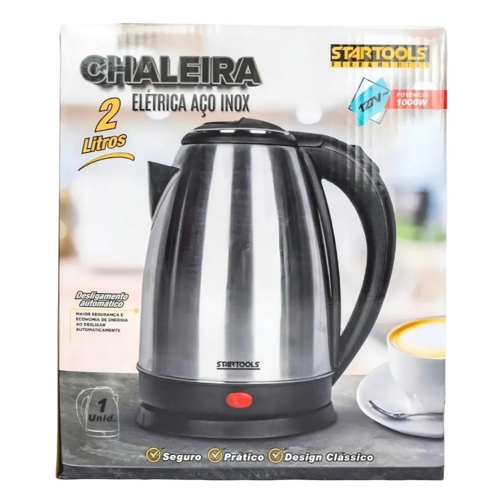 Chaleira Elétrica Inox 2 Litros Aquecimento Rápido Startools Cinza