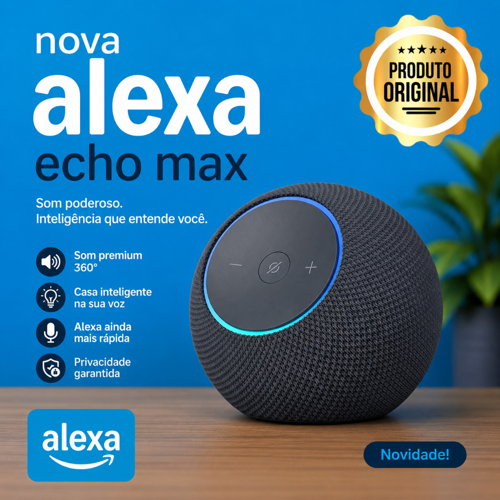 Echo Dot Max Alexa Smart Speaker Som Envolvente Hub Casa