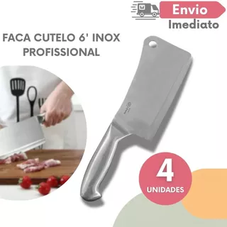Cutelo Interiço Profissional 6 Aço Inox Para Açougue Cozinha Churrasco Carne 4 3 2 ou 1 un com 27CM machadinha