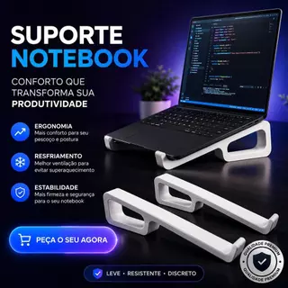 Suporte para Notebook de Mesa - Base Ergonômica Minimalista Refrigeração Antiderrapante