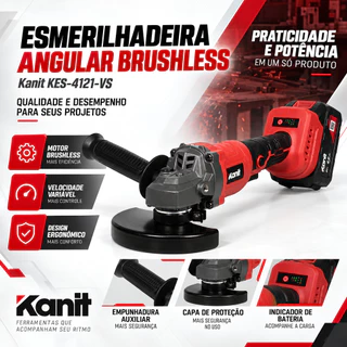 Esmerilhadeira Angular Bateria 21V 115mm 4.1/2" Brushless 4,0Ah Carregador Kanit