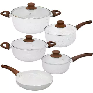 Conjunto de Panelas de Indução Antiaderente Cerâmica Vanilla Florença 5 peças - Hauskraft Premium em Oferta na Shopee