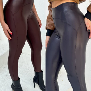 CALÇA FEMENINA, TIPO COURO, TECIDO SUPLEX CIRRE COR PRETO