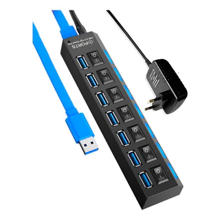 Hub Usb 3.0 com 7 Portas Com Fonte 5v Para Notebook E Pc Preto
