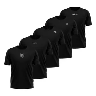 Kit 5 Peças Camisetas Camisas Dry Fit Colméia All Black Alpha