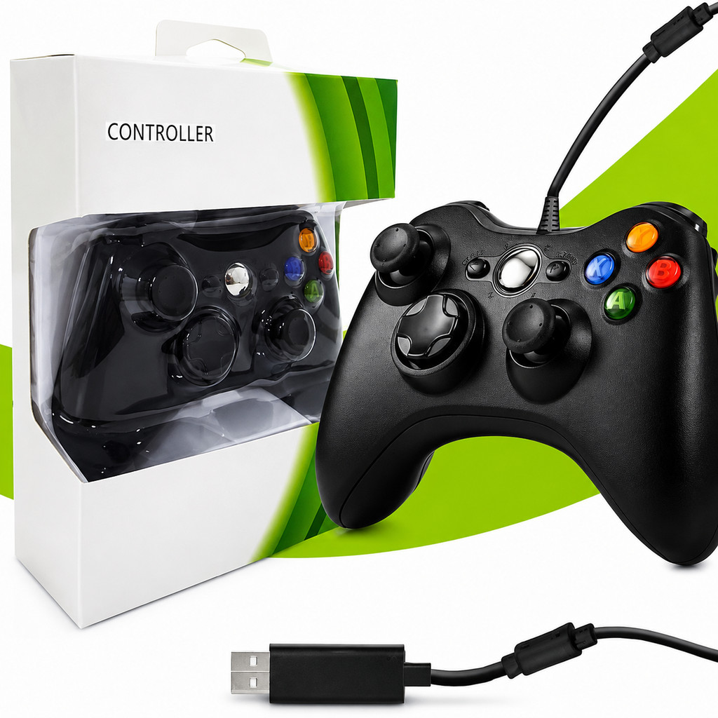 Kit Controle Xbox 360 Pc Windows Notebook Com Fio Xboxslim Portatil
