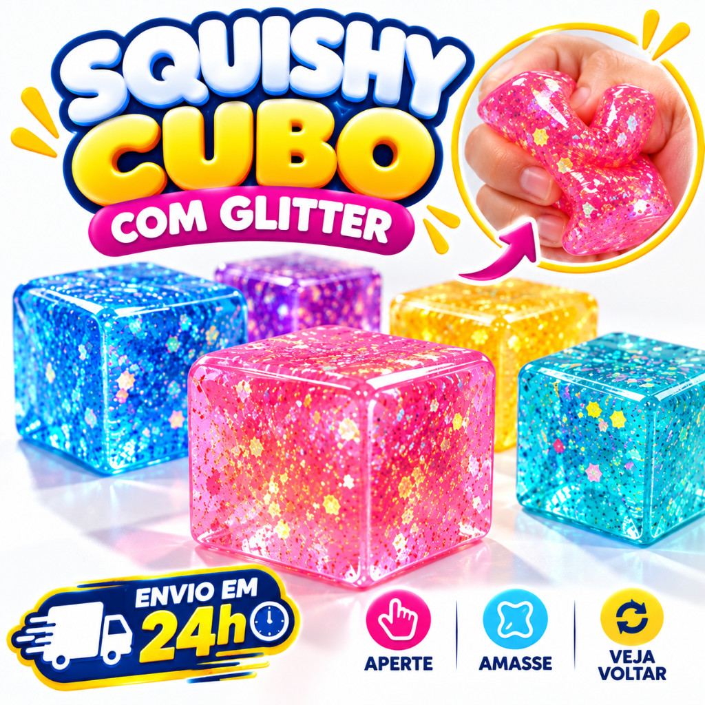 Squishy Cubo de Gelo Glitter Ice Cube Brinquedo Sensorial Antiestresse ...