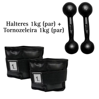 Halteres 1kg ferro par + Tornozeleira 1kg par kit completo