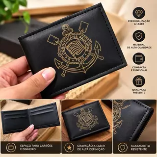 Carteira Mini Slim Personalizado Time De Futebol Pequena E Compacta Couro Sintético